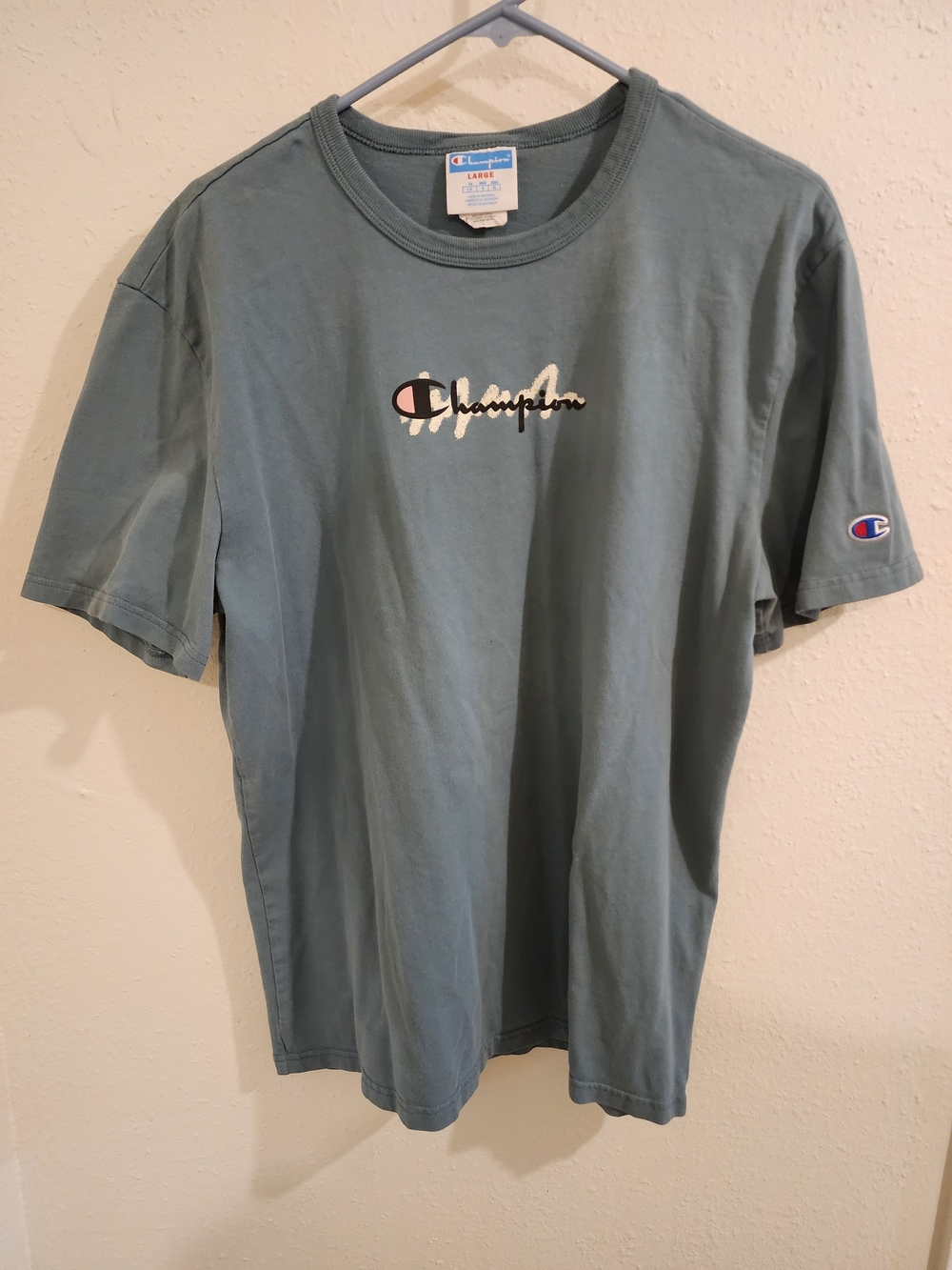 Champion Men's Short Sleeve Logo Tee in Dusty Teal